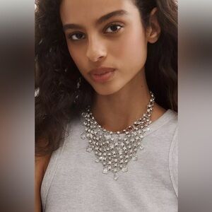 Anthropologie Silver Crystal Draped Bib Necklace